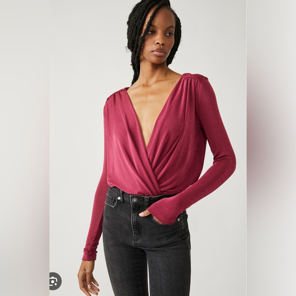 Free People Deep V-Neck Burgundy Top